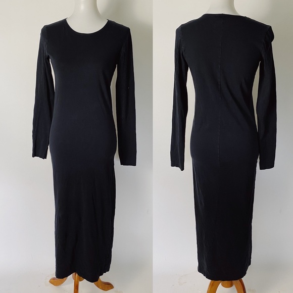 bassike Dresses & Skirts - BASSIKE Organic Cotton Long Sleeve Maxi Dress Blck
